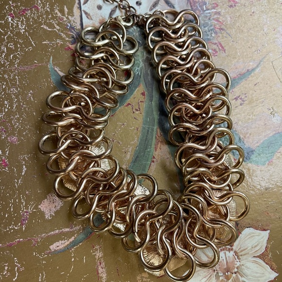 Heavy Choker Black and Gold Tone Unique Statement Necklace - Picture 4 of 5